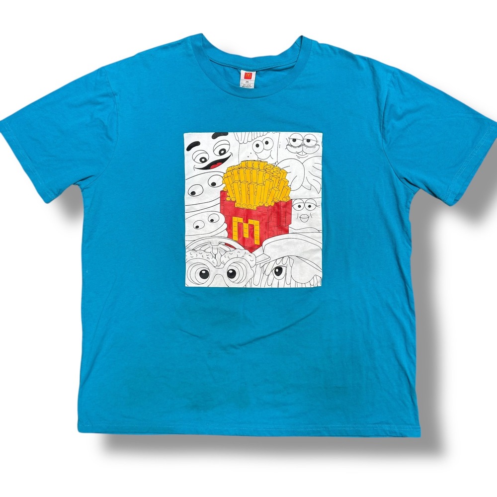 McDonald's Fries Eyes Graphic Tee‎ Blue 2XL Streetwear Fast Food Logo Shirt